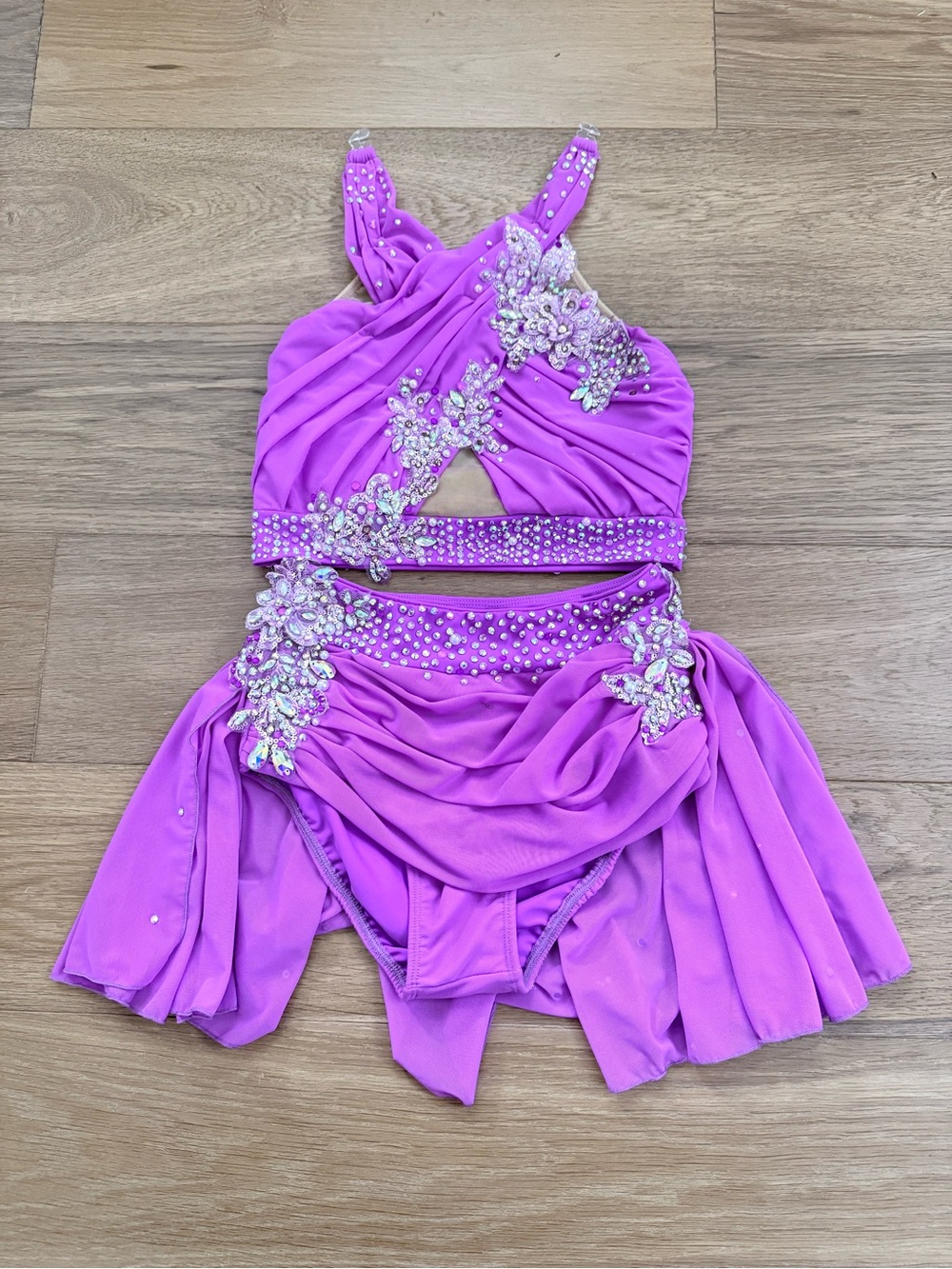 Purple Girls' Dance Costume with Crystal Appliqué - Kids